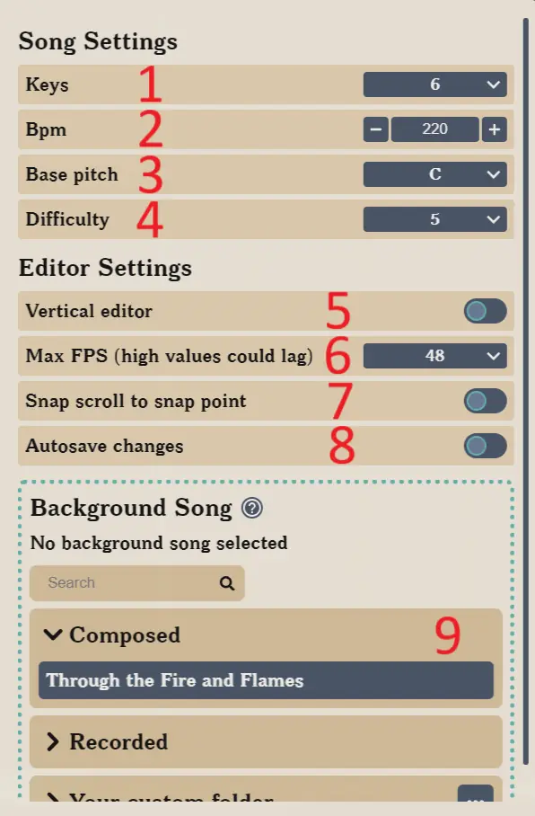 VSRG composer settings