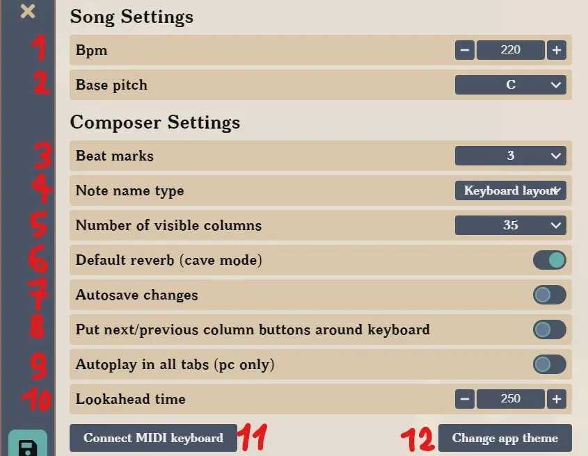 Composer settings